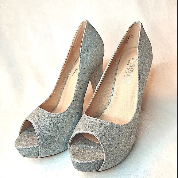 De Blossom Collection Heel Silver Sparkle Peep Toe Carina-102 - Picture 3 of 16